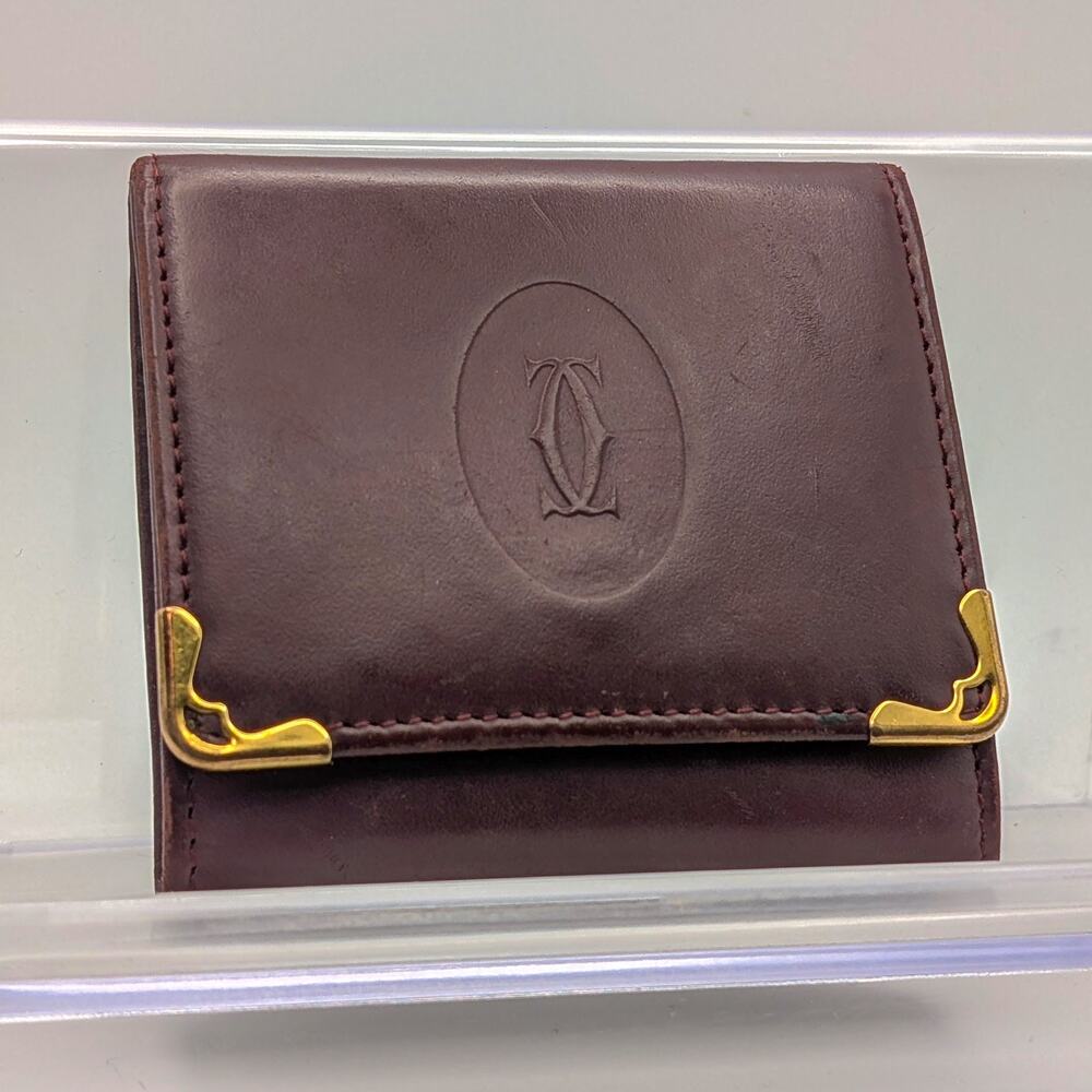 Authentic Full Inclusion Cartier Vtg Leather Square Wallet – Bordeaux & Gold